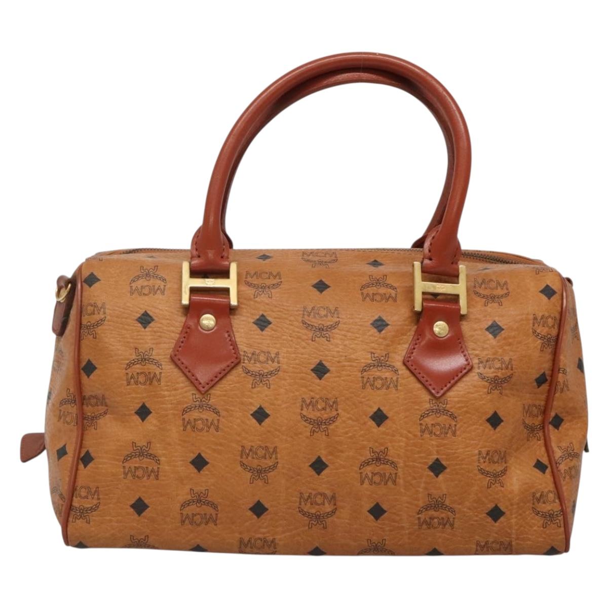 MCM Logogram Vicetos Hand Bag PVC Leather Brown Gold Auth yk19289