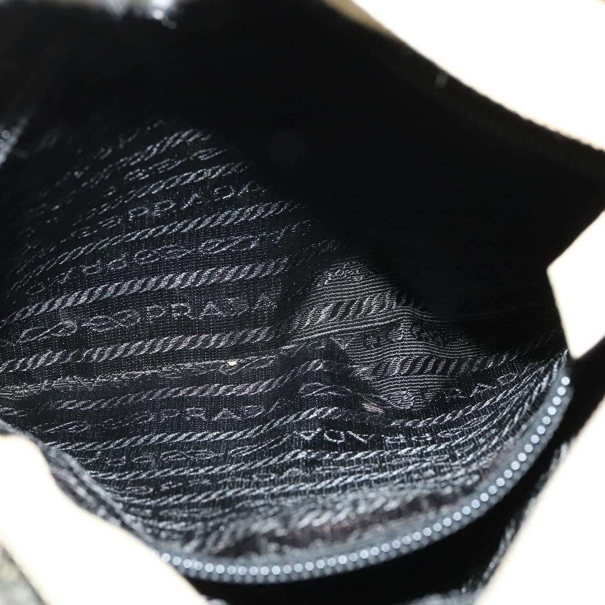 PRADA Hand Bag Tweed Leather Beige Black Silver Auth yk19291