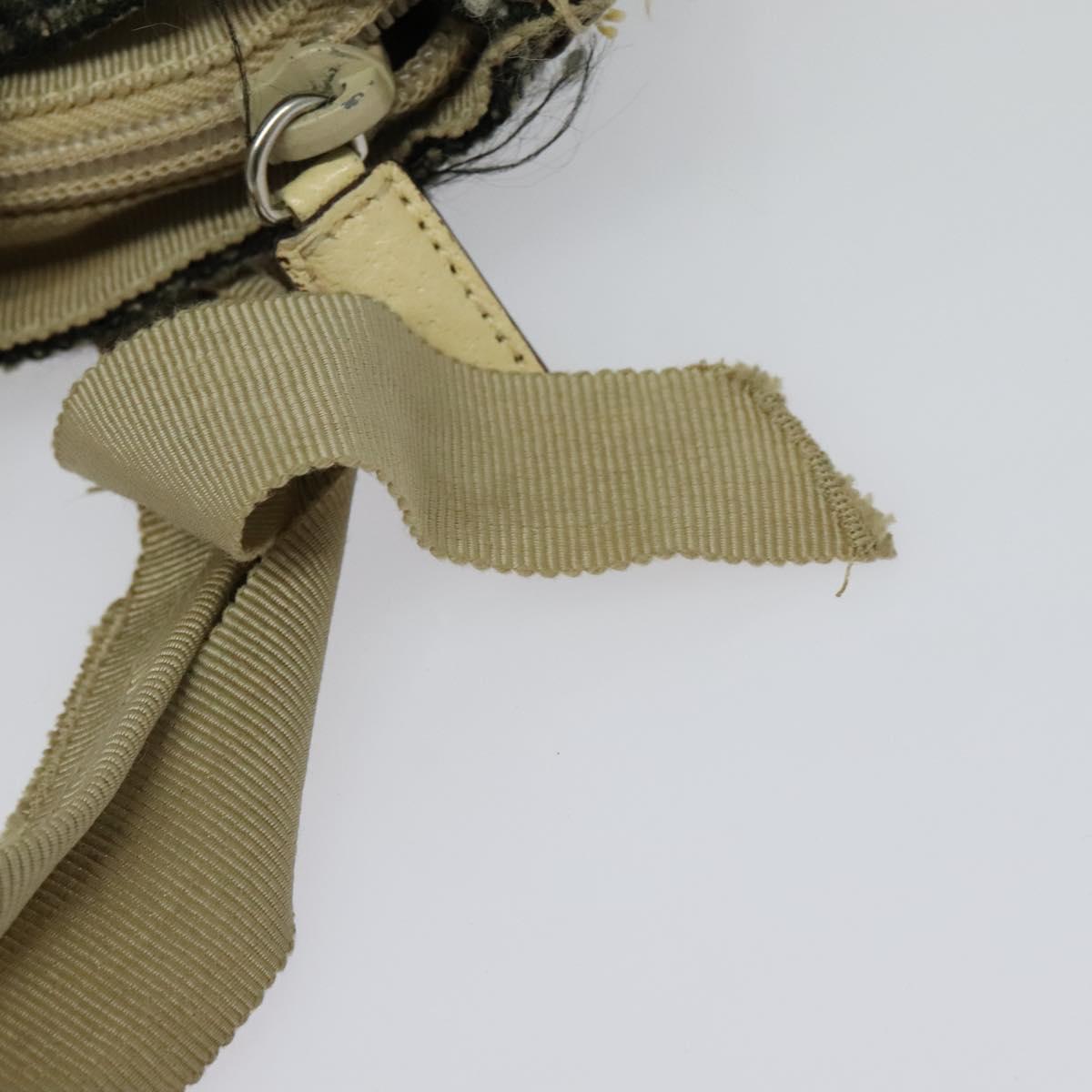 PRADA Hand Bag Tweed Leather Beige Black Silver Auth yk19291