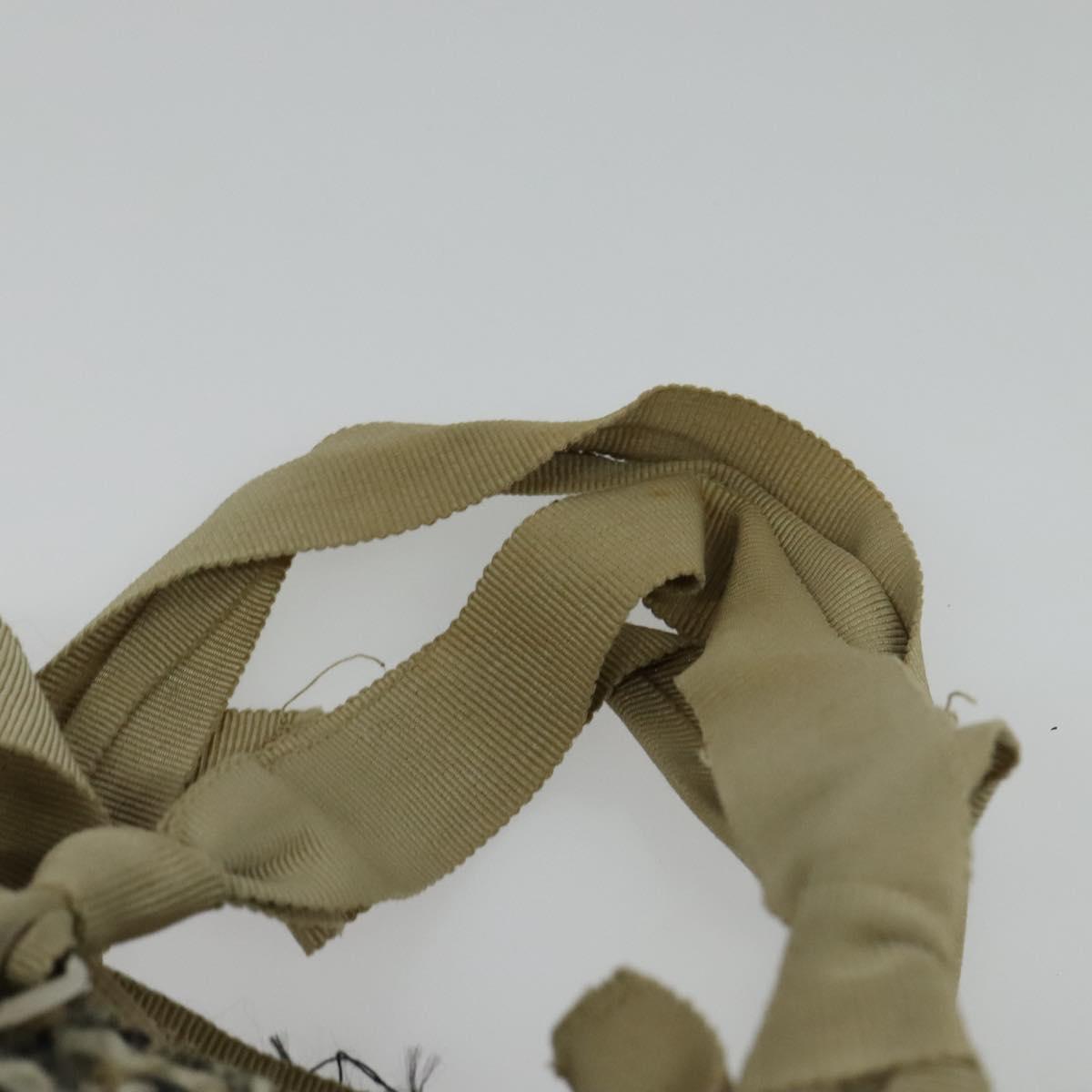 PRADA Hand Bag Tweed Leather Beige Black Silver Auth yk19291