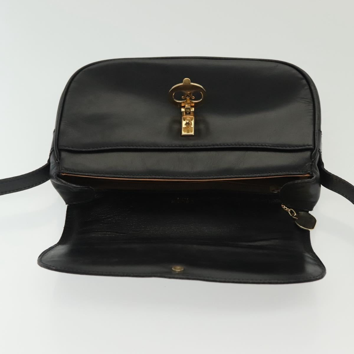 CELINE Shoulder Bag Leather Black Gold Auth yk19292