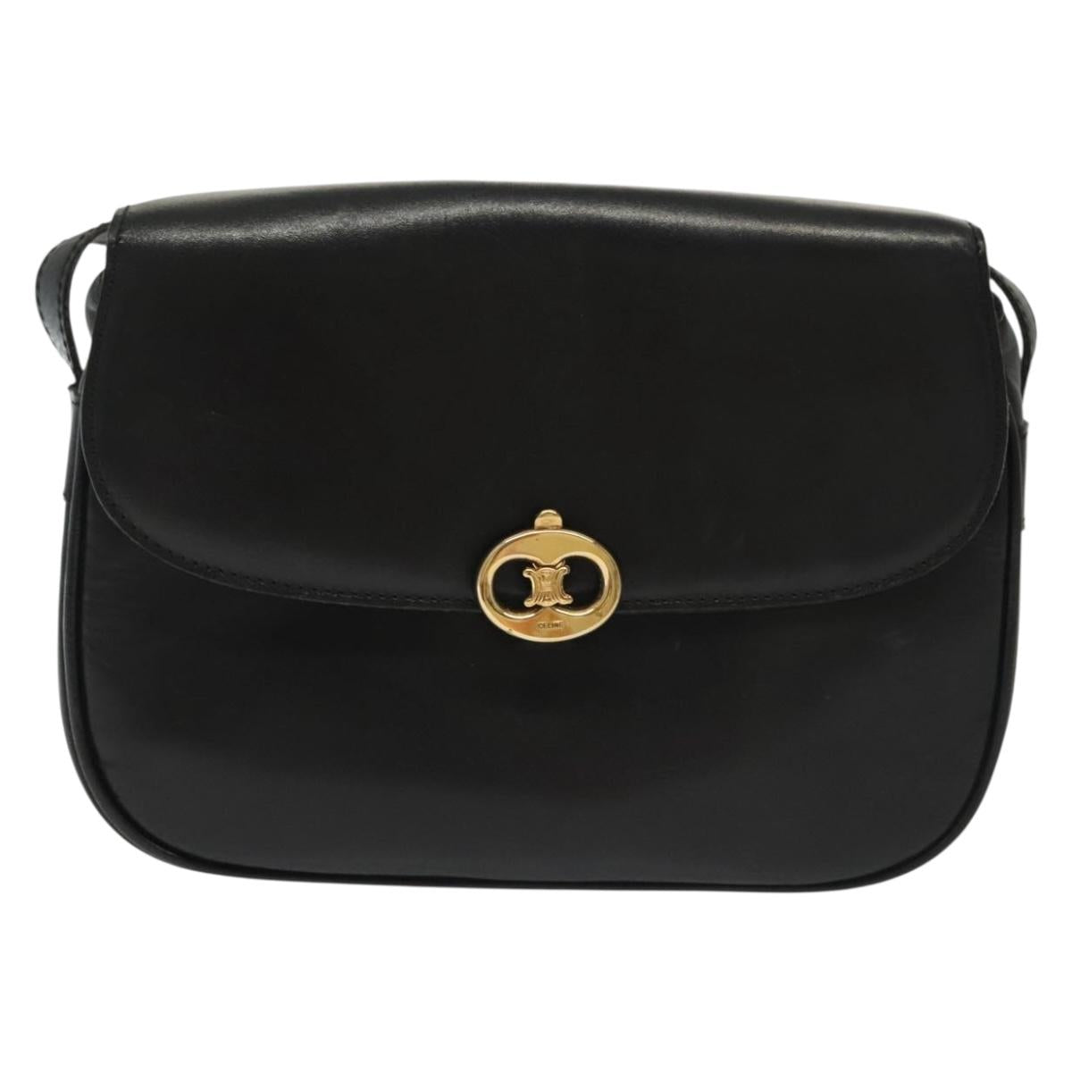 CELINE Shoulder Bag Leather Black Gold Auth yk19292