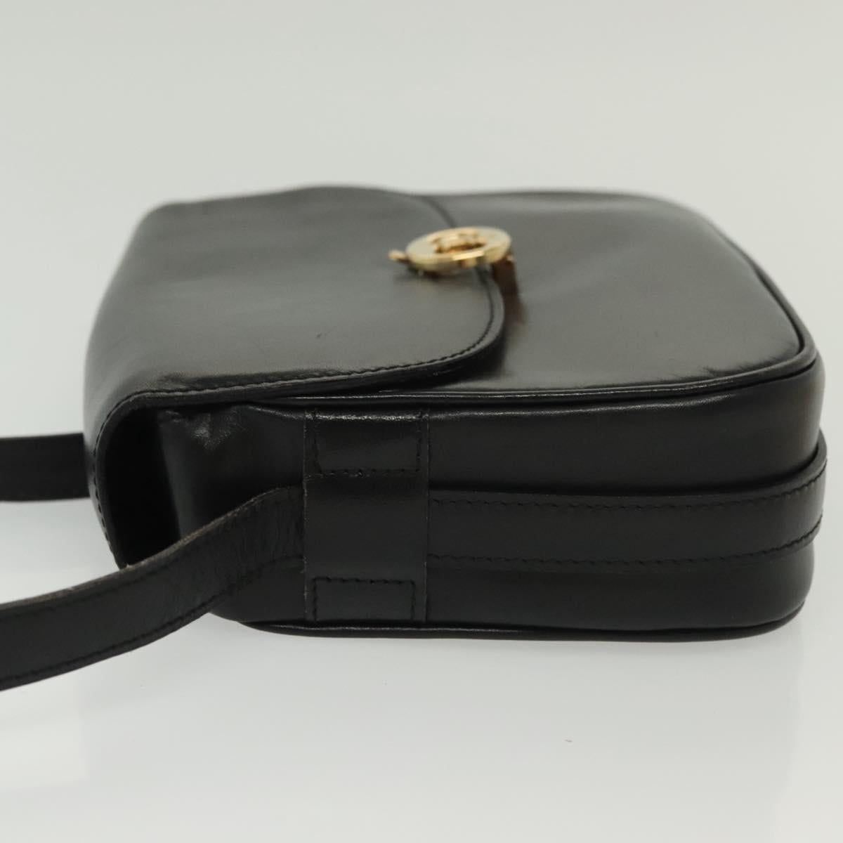 CELINE Shoulder Bag Leather Black Gold Auth yk19292