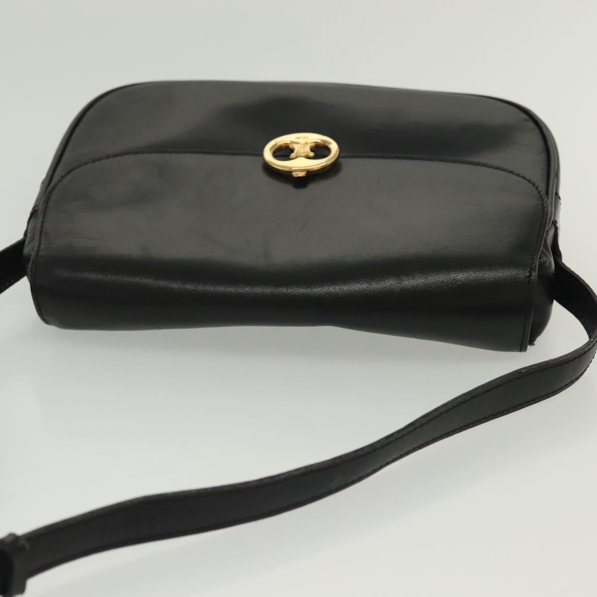 CELINE Shoulder Bag Leather Black Gold Auth yk19292