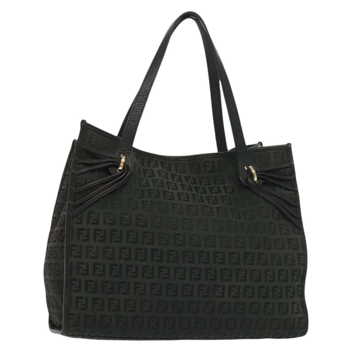 FENDI Zucchino Canvas Hand Bag Black Gold Auth yk19305