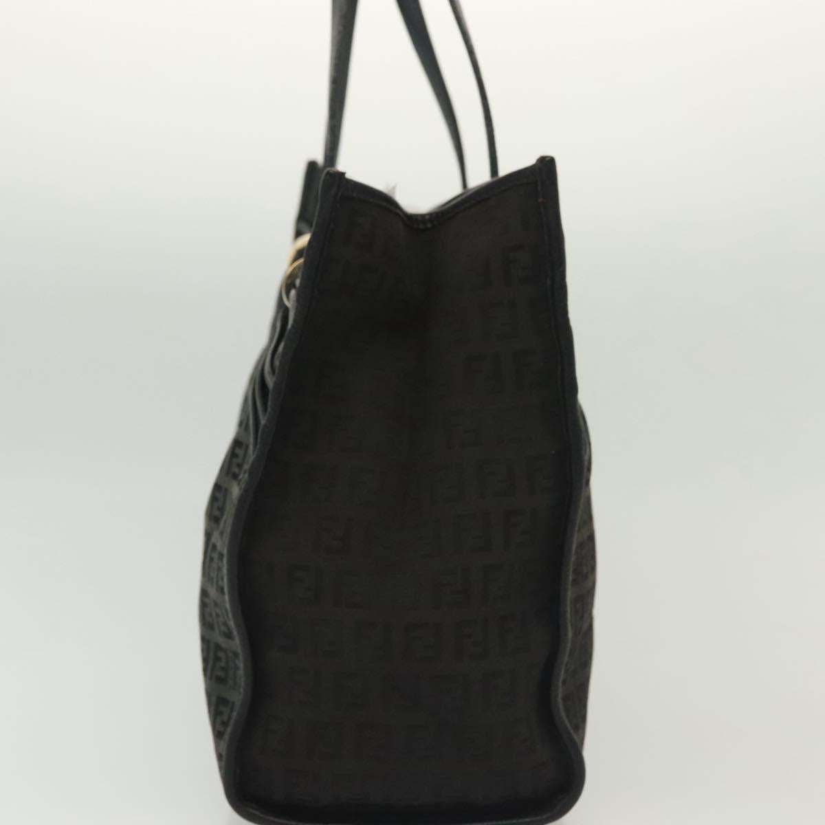 FENDI Zucchino Canvas Hand Bag Black Gold Auth yk19305
