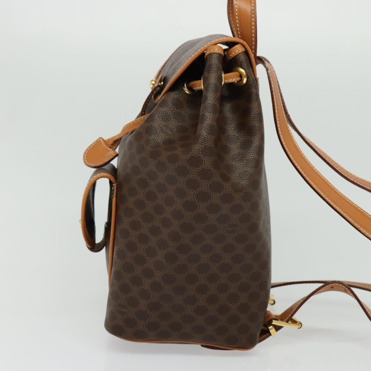 CELINE Macadam Canvas Backpack PVC Leather Brown Gold Auth yk19307
