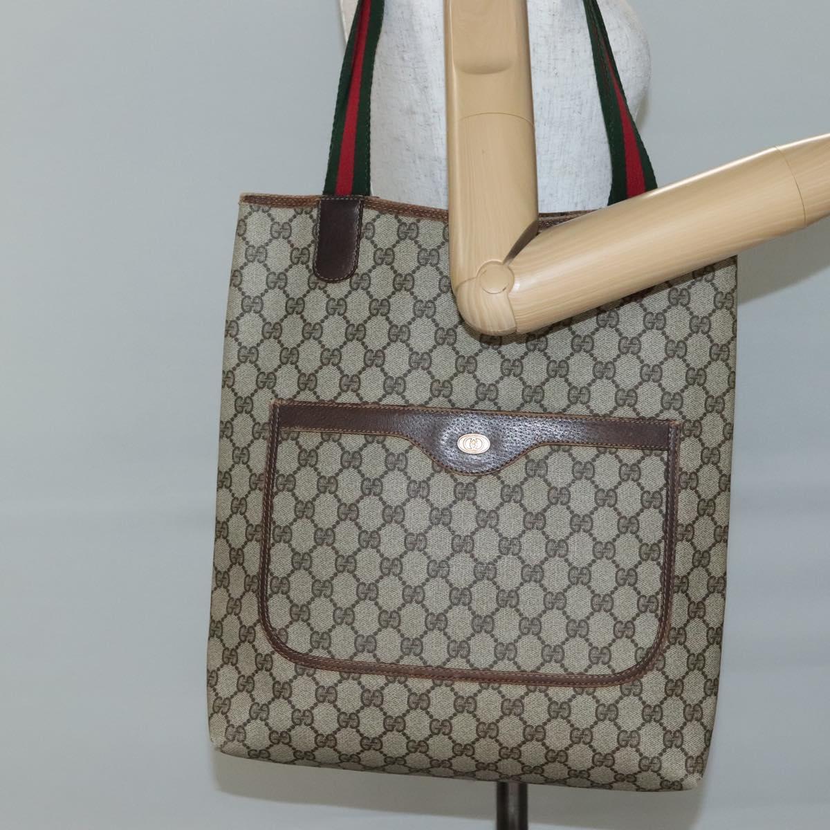 GUCCI GG Supreme Web Sherry Line Tote Bag PVC Beige Red 002 4487 39 Auth yk19326