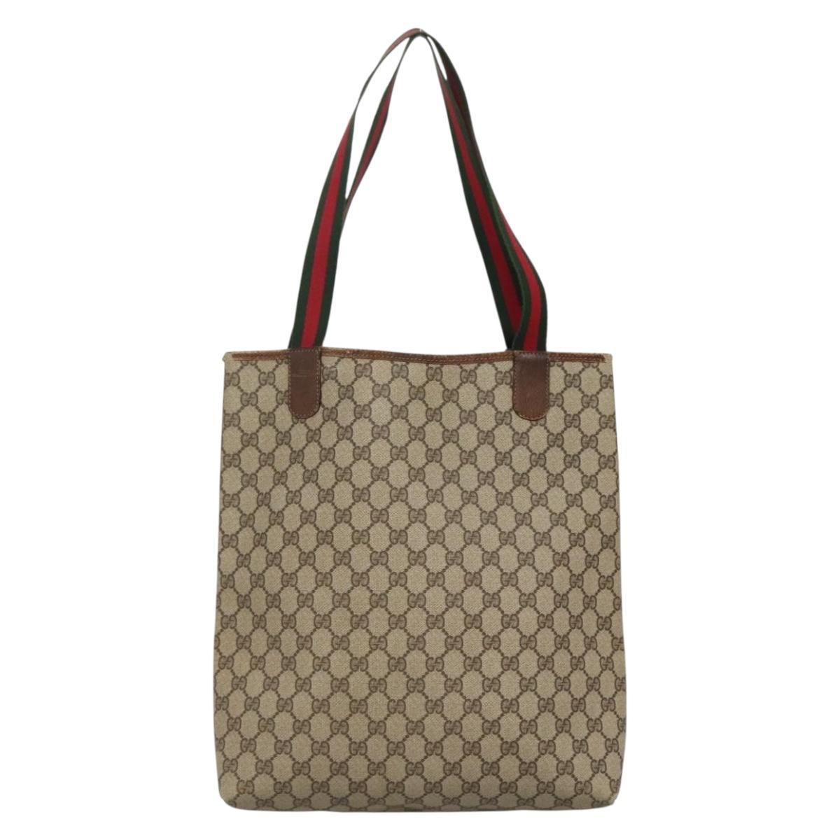 GUCCI GG Supreme Web Sherry Line Tote Bag PVC Beige Red 002 4487 39 Auth yk19326