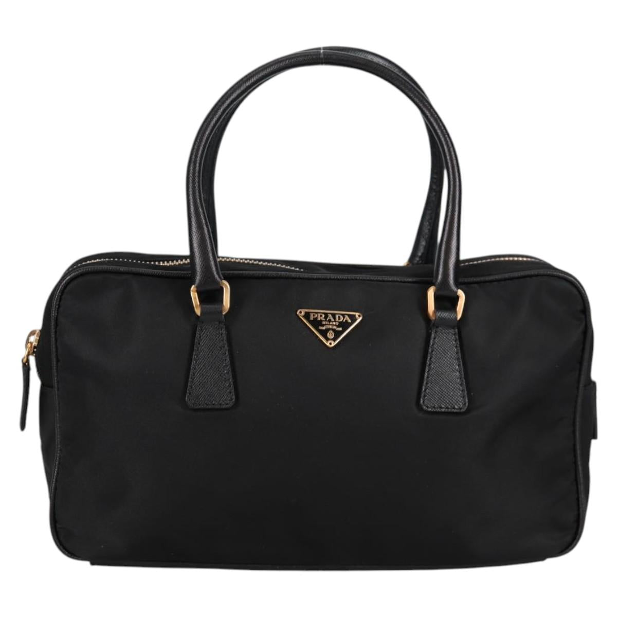 PRADA Hand Bag Nylon Black Gold Auth yk19339V