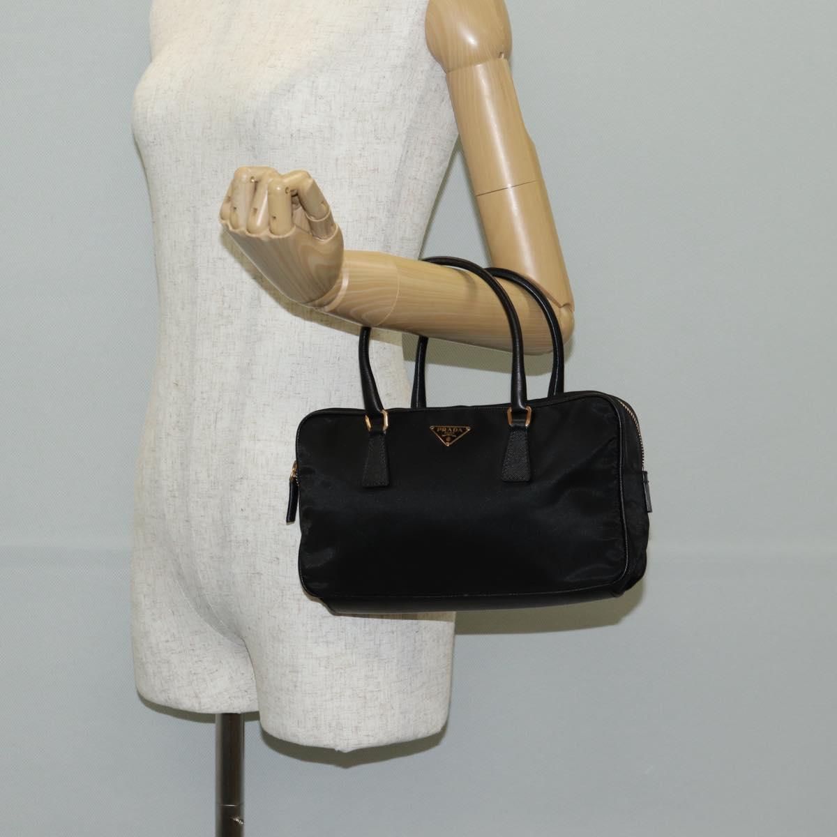 PRADA Hand Bag Nylon Black Gold Auth yk19339V