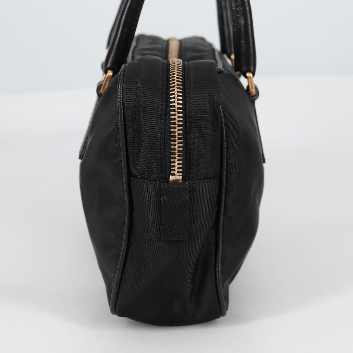 PRADA Hand Bag Nylon Black Gold Auth yk19339V