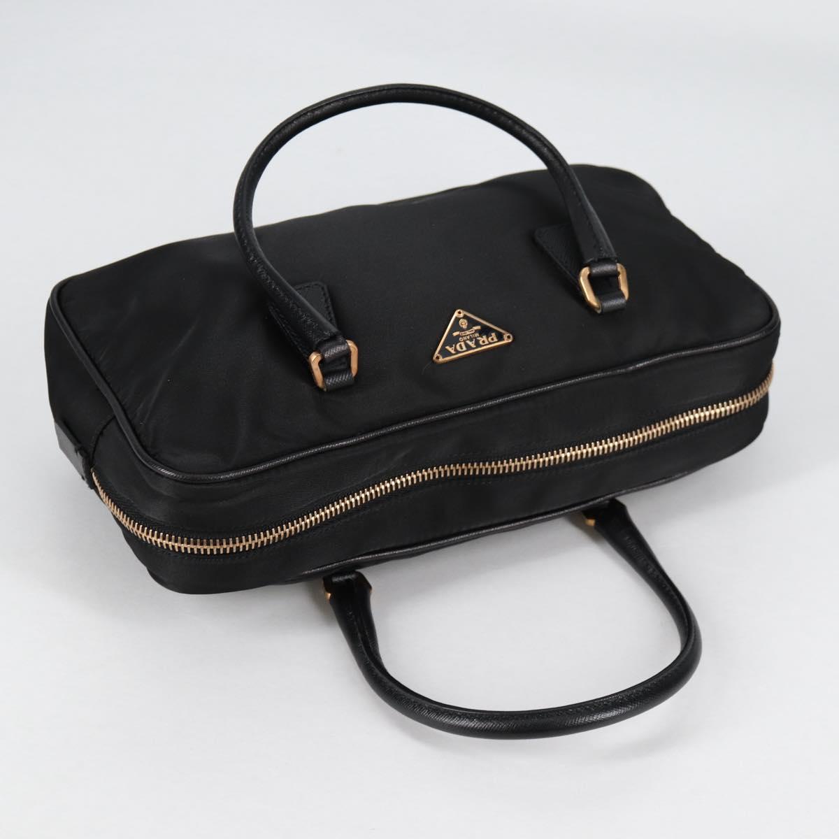 PRADA Hand Bag Nylon Black Gold Auth yk19339V