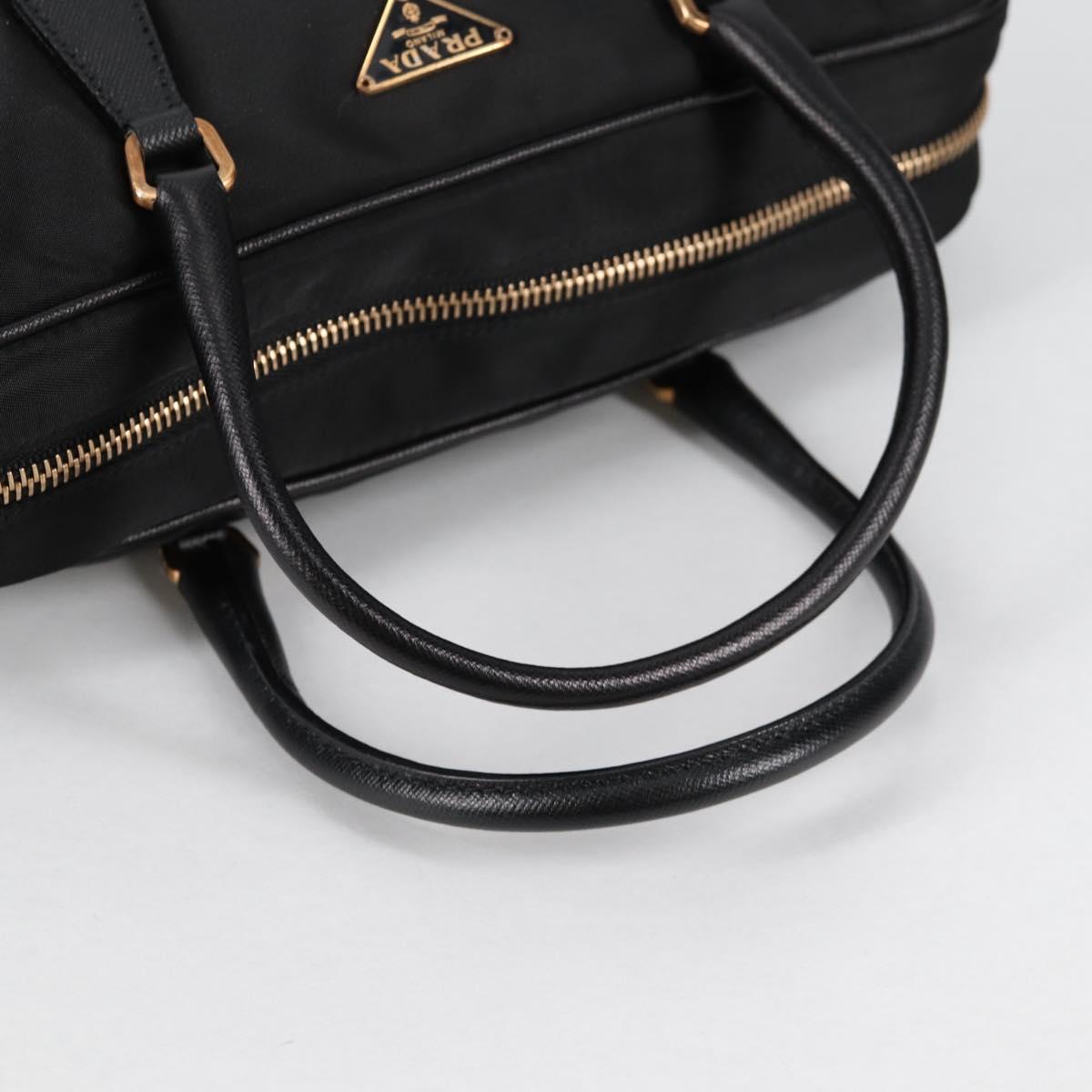PRADA Hand Bag Nylon Black Gold Auth yk19339V