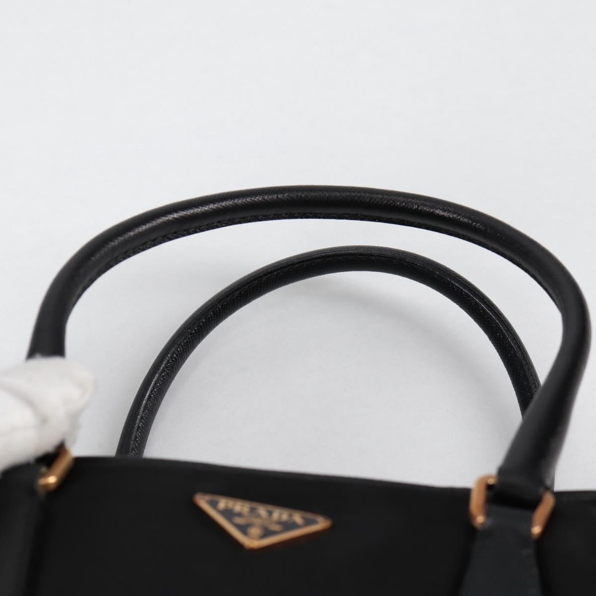 PRADA Hand Bag Nylon Black Gold Auth yk19339V