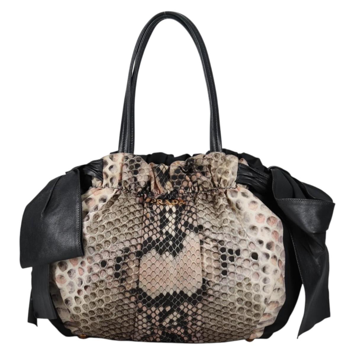 PRADA Tote Bag Nylon Black Gold Auth yk19341V