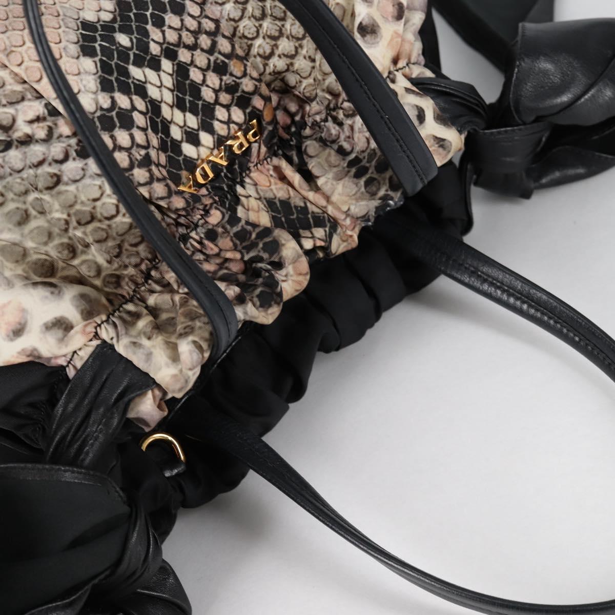 PRADA Tote Bag Nylon Black Gold Auth yk19341V