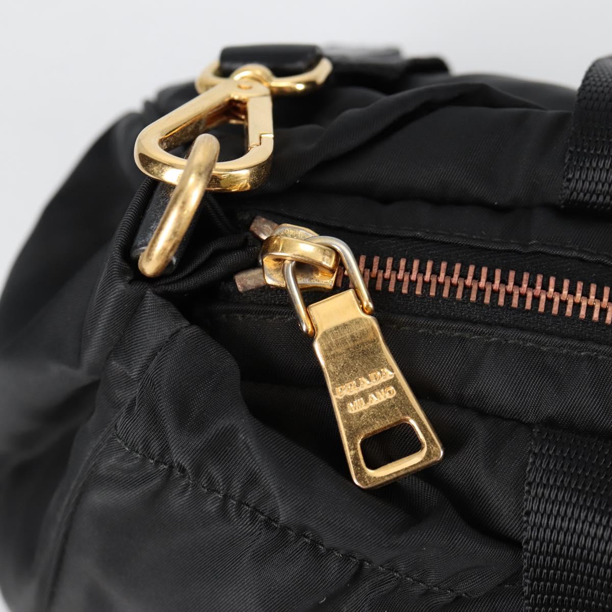 PRADA Hand Bag Nylon 2way Black Gold Auth yk19352V
