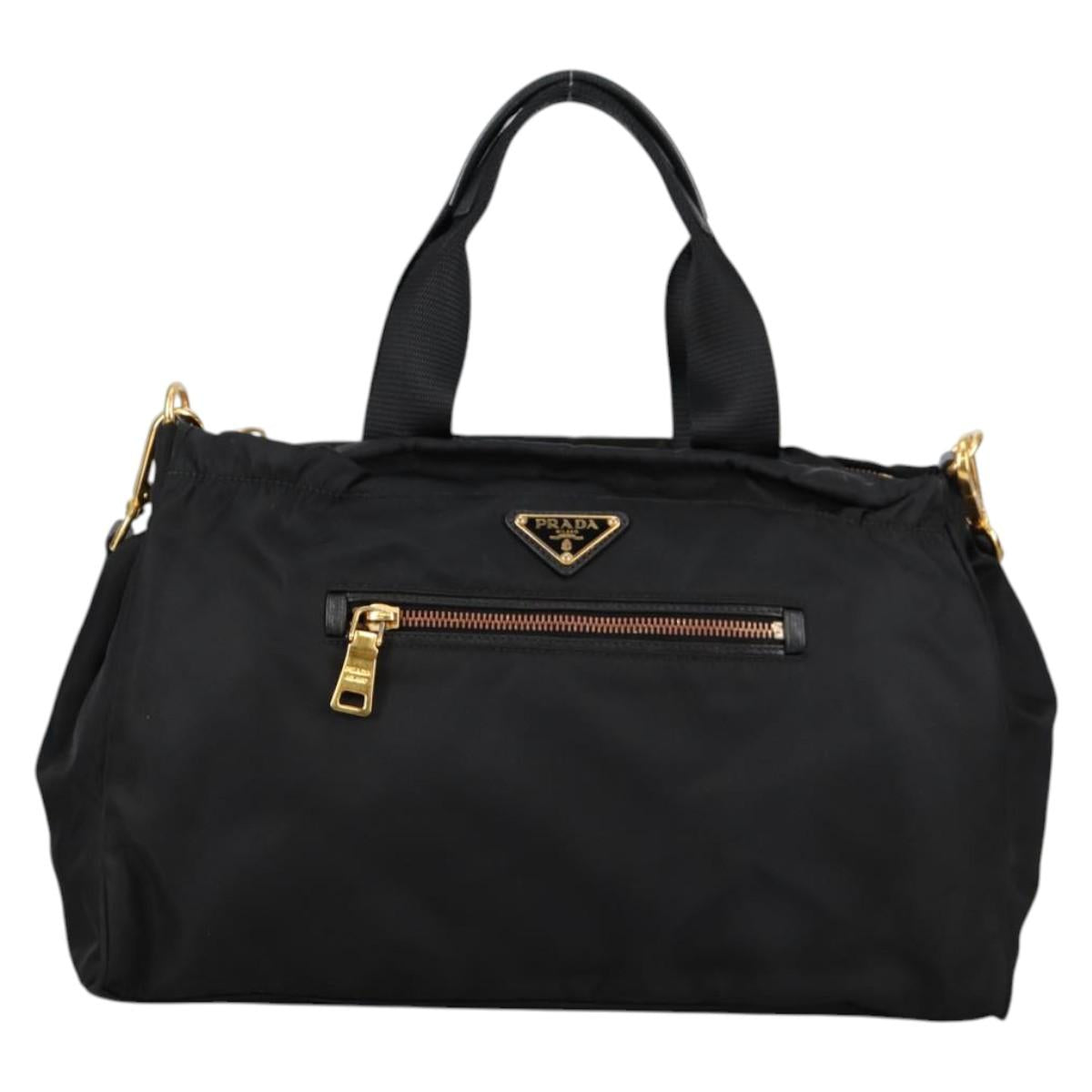 PRADA Hand Bag Nylon 2way Black Gold Auth yk19352V
