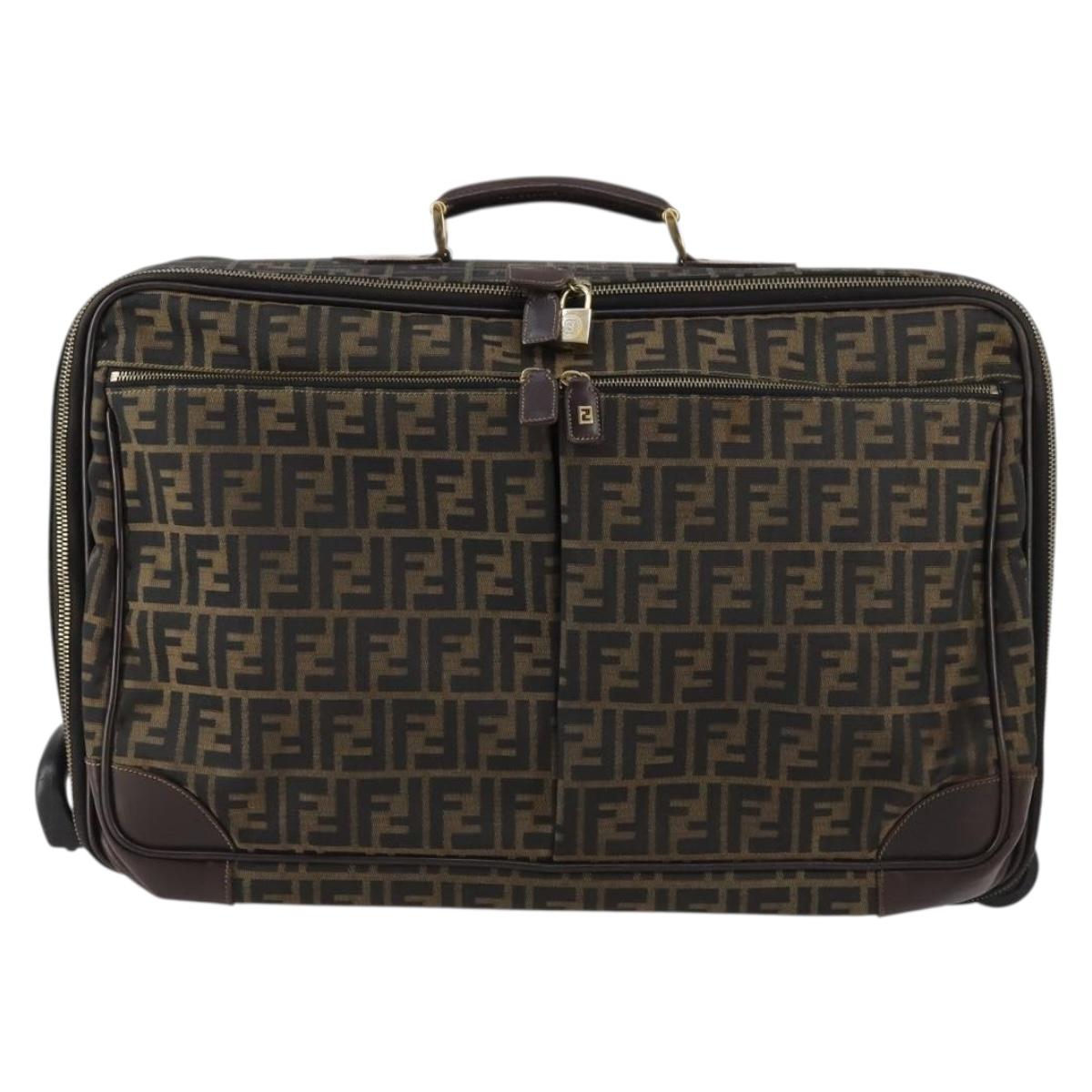 FENDI Zucca Canvas Carry Case Black Brown Auth yk19369