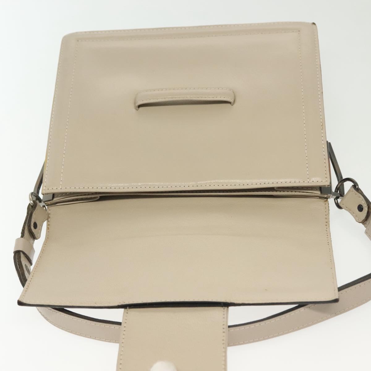 SAINT LAURENT Shoulder Bag Leather White Silver Auth yk19372