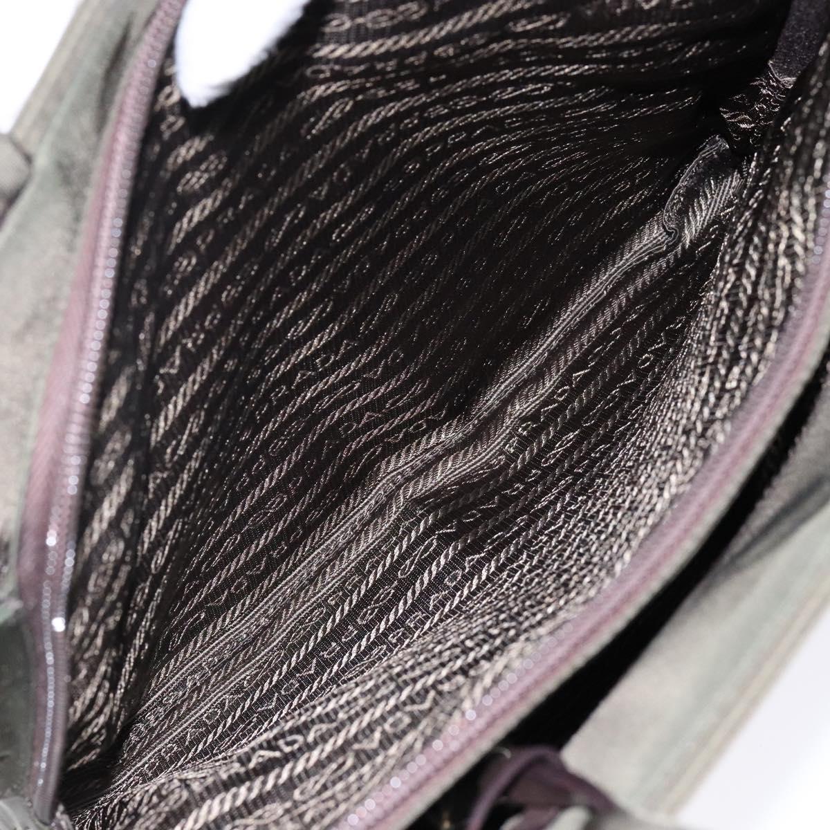 PRADA Hand Bag Nylon Silver Khaki Auth yk19373