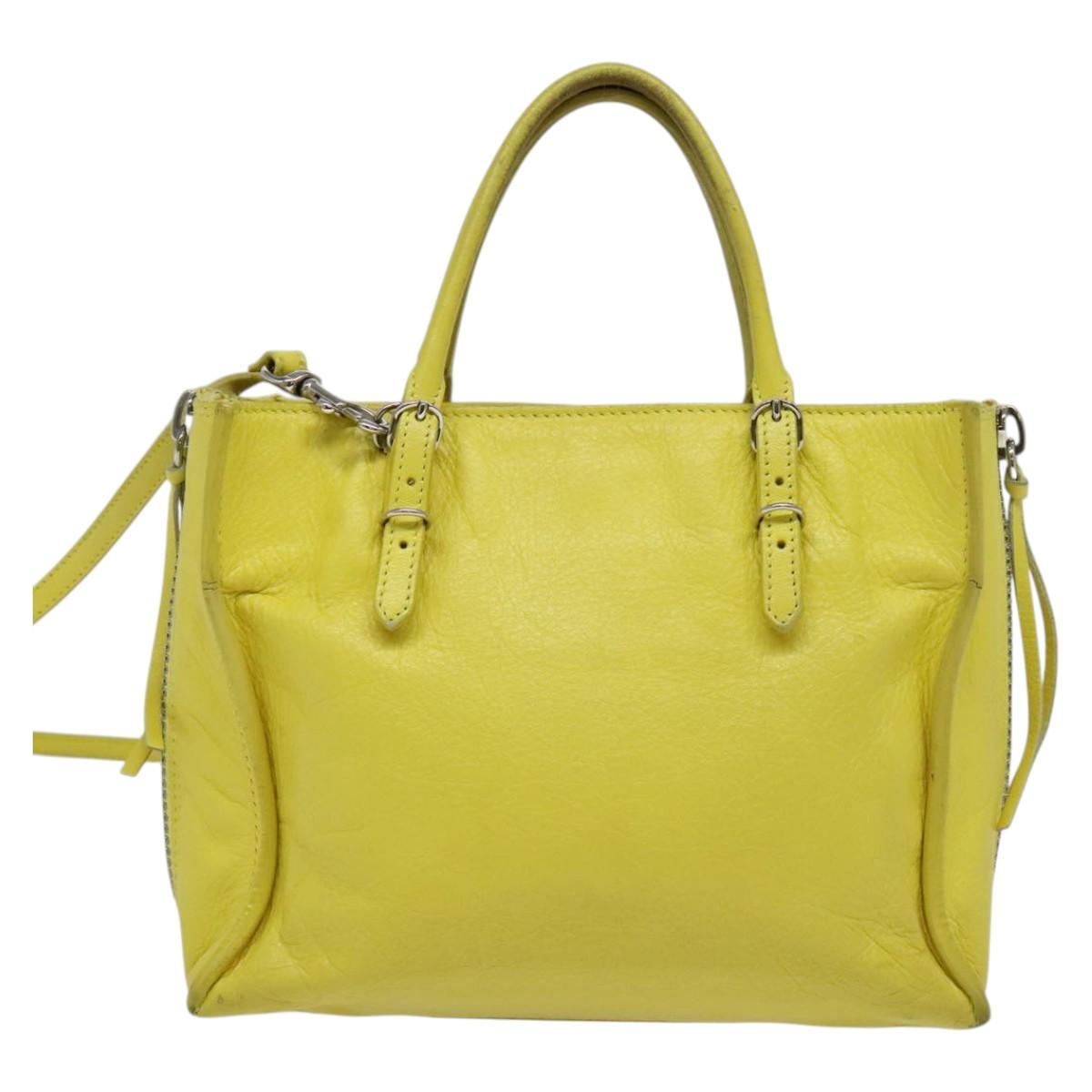 BALENCIAGA Paper Mini Hand Bag Leather 2way Yellow Silver 357333 Auth yk19376