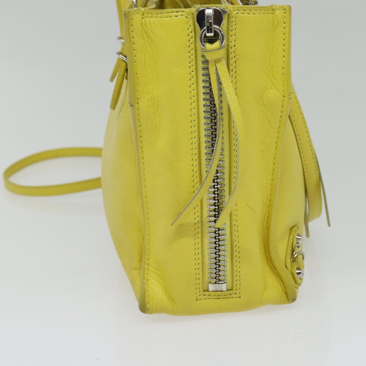 BALENCIAGA Paper Mini Hand Bag Leather 2way Yellow Silver 357333 Auth yk19376