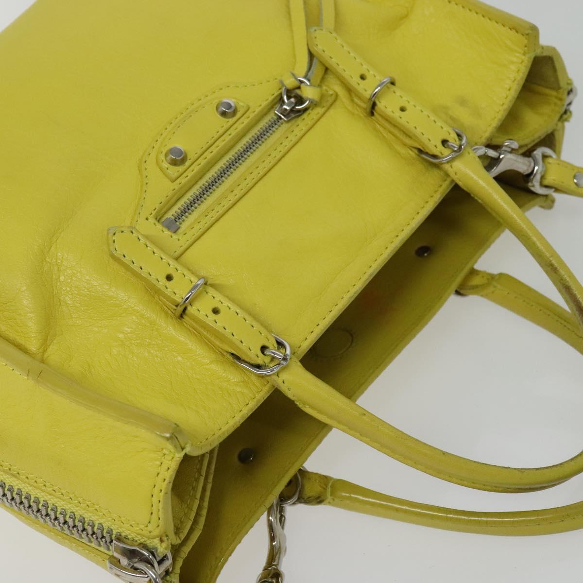 BALENCIAGA Paper Mini Hand Bag Leather 2way Yellow Silver 357333 Auth yk19376
