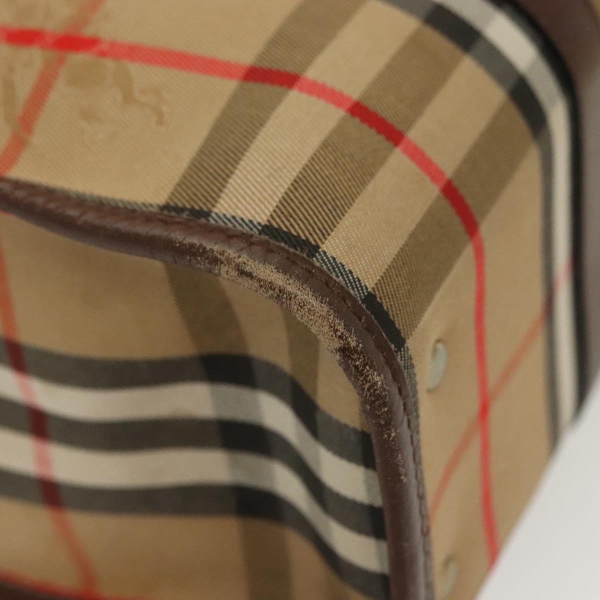 Burberrys Nova Check Hand Bag Canvas Beige Gold Auth yk19386