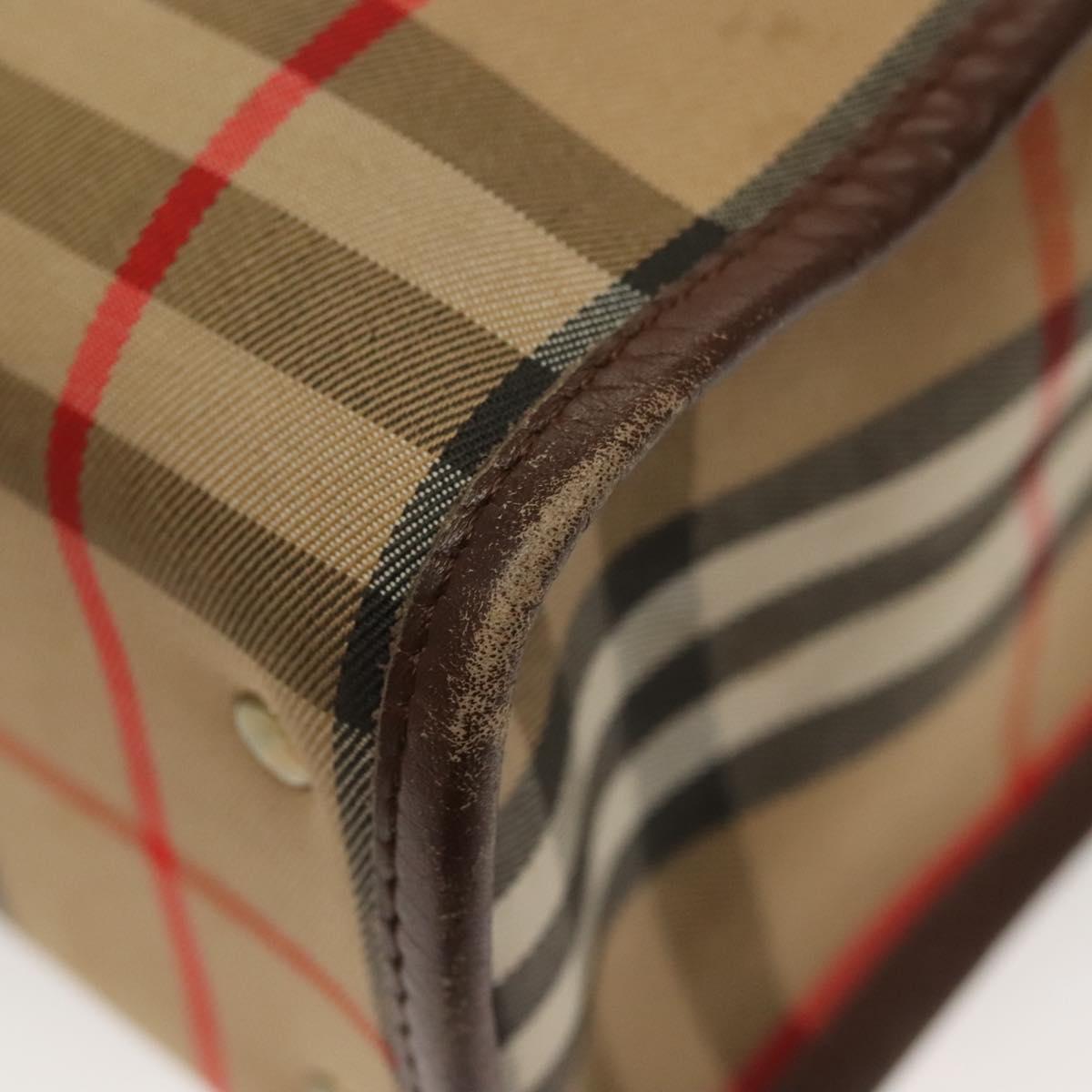 Burberrys Nova Check Hand Bag Canvas Beige Gold Auth yk19386