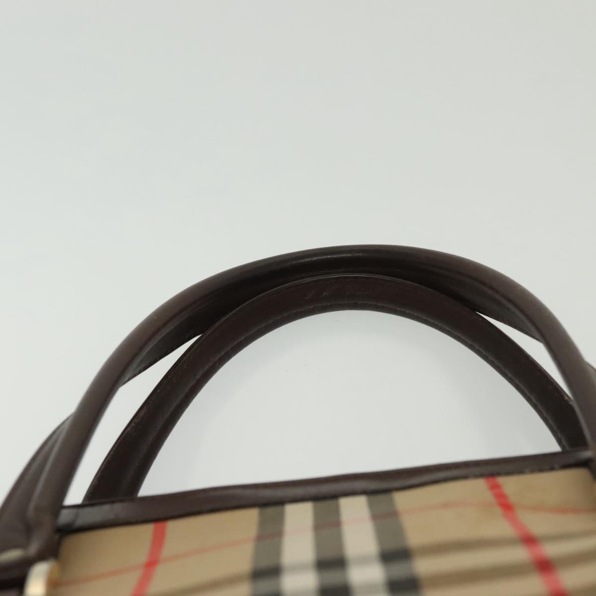 Burberrys Nova Check Hand Bag Canvas Beige Gold Auth yk19386