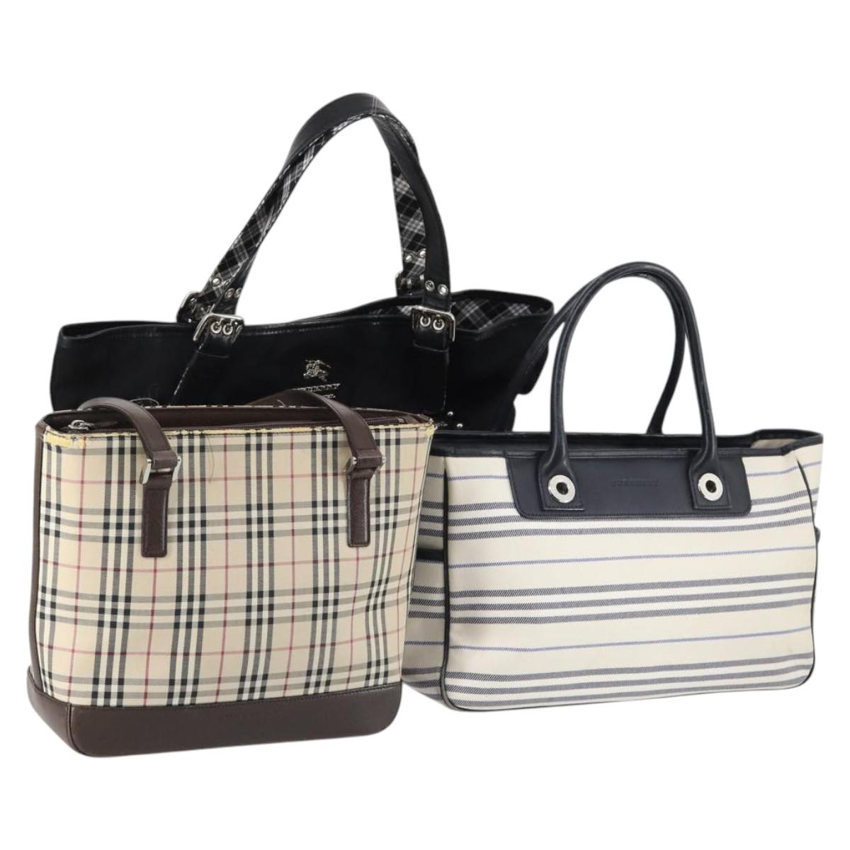 BURBERRY Nova Check Shoulder Bag Canvas Leather 3Set Black beige Auth yk19390