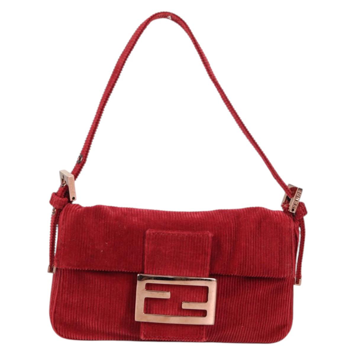 FENDI Mini Mamma Baguette Hand Bag Corduroy Red Auth yk19405V