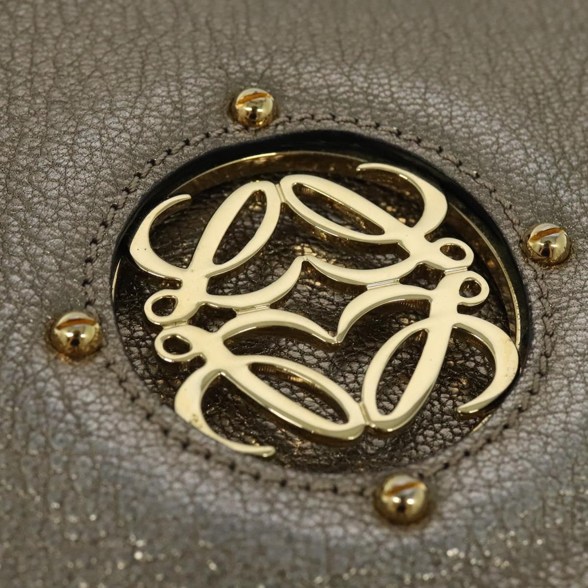 LOEWE Anagram Shoulder Bag Leather Gold Tone Gold Auth yk19406