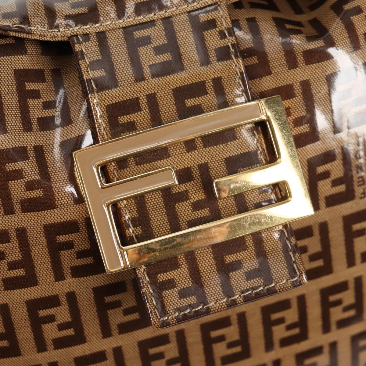 FENDI Zucchino Canvas Mamma Baguette Shoulder Bag Beige Gold Auth yk19418V