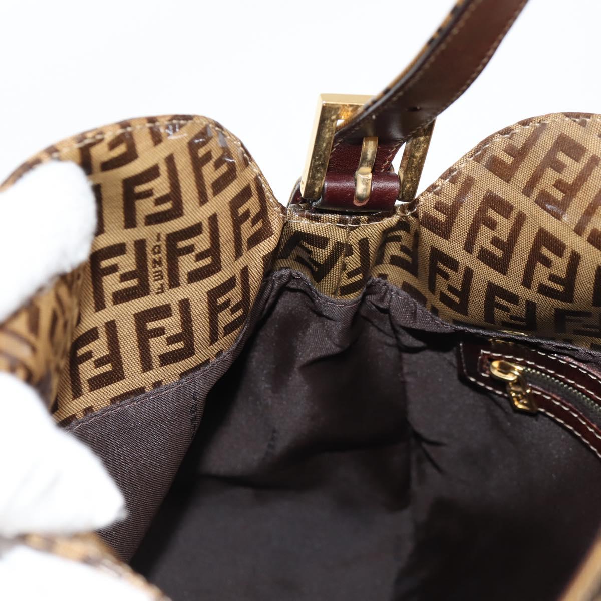 FENDI Zucchino Canvas Mamma Baguette Shoulder Bag Beige Gold Auth yk19418V