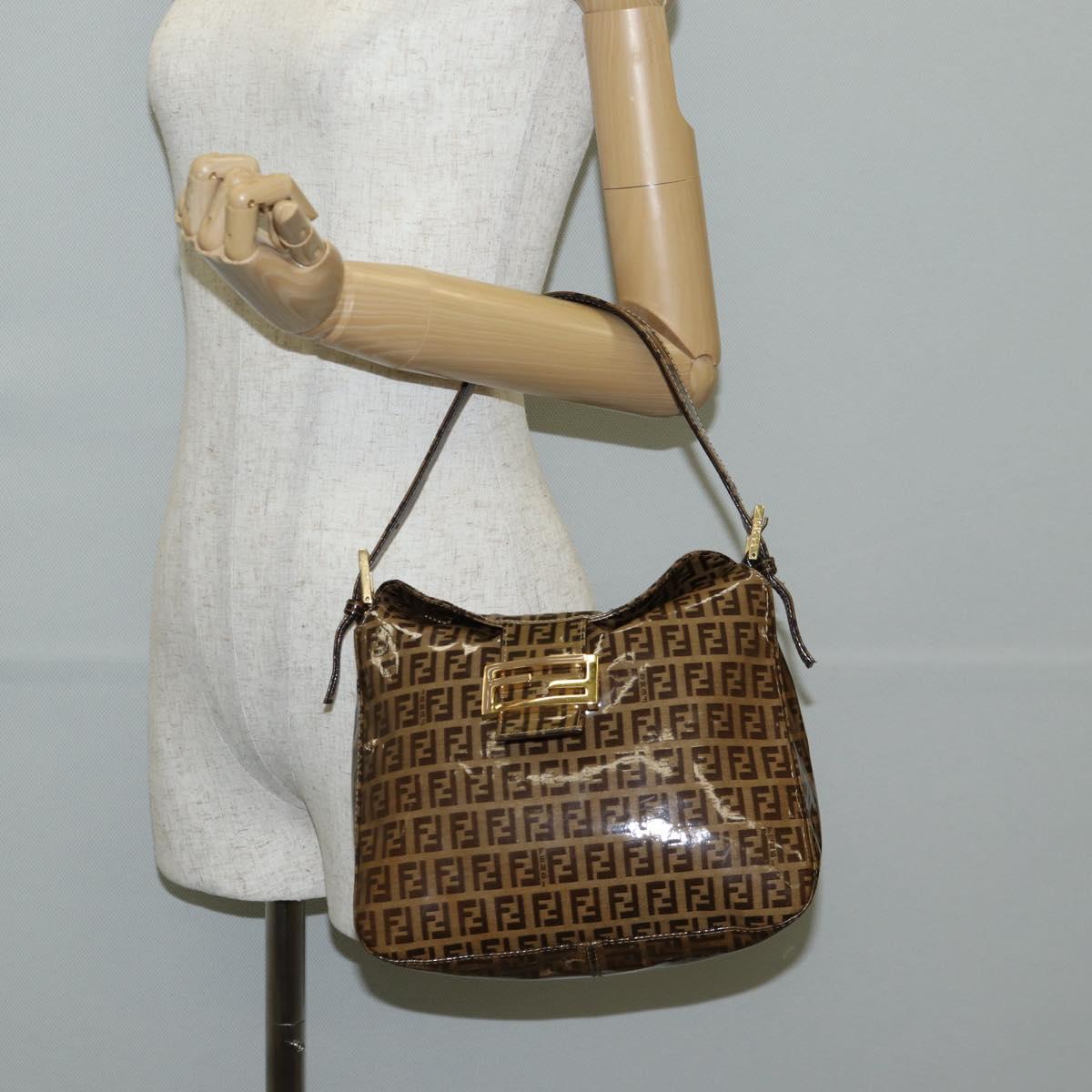FENDI Zucchino Canvas Mamma Baguette Shoulder Bag Beige Gold Auth yk19418V