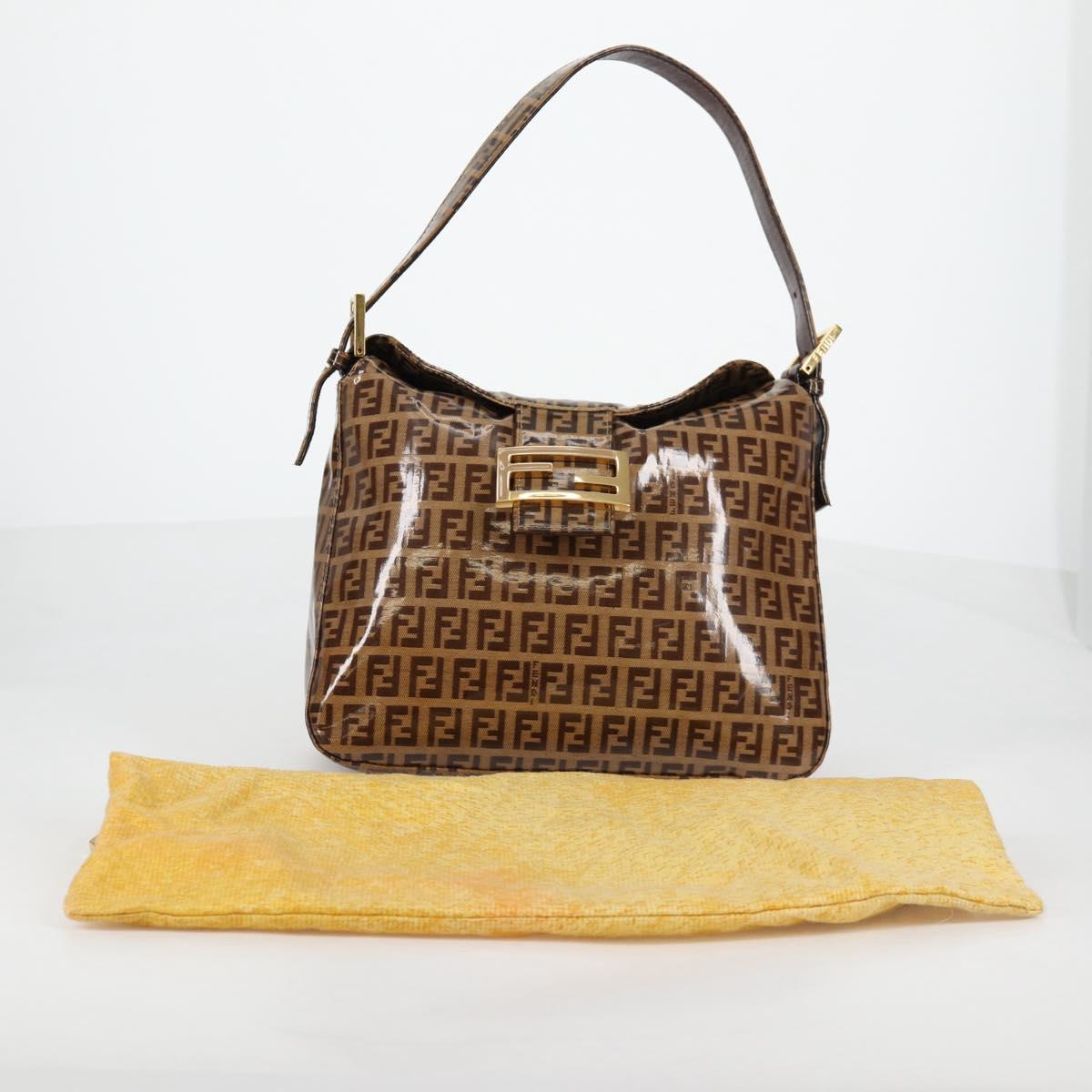 FENDI Zucchino Canvas Mamma Baguette Shoulder Bag Beige Gold Auth yk19418V