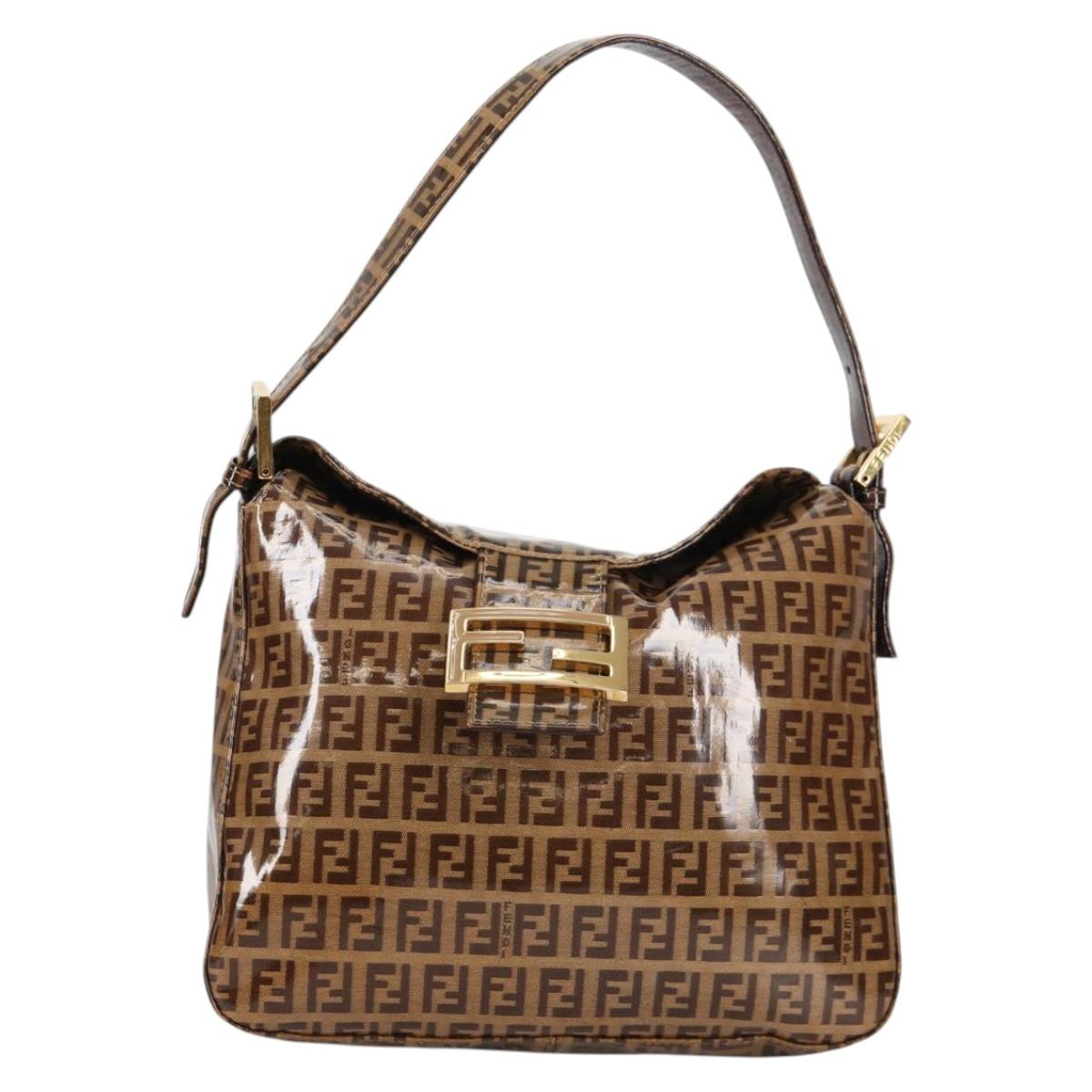 FENDI Zucchino Canvas Mamma Baguette Shoulder Bag Beige Gold Auth yk19418V