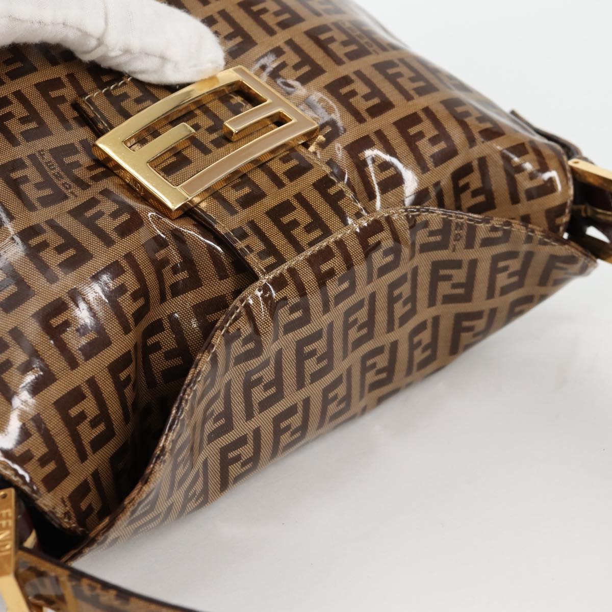 FENDI Zucchino Canvas Mamma Baguette Shoulder Bag Beige Gold Auth yk19418V