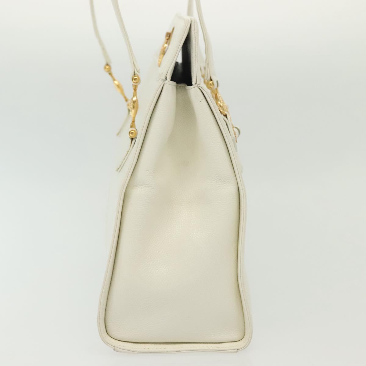 Gianni Versace Shoulder Bag Leather White Gold Auth yk19420