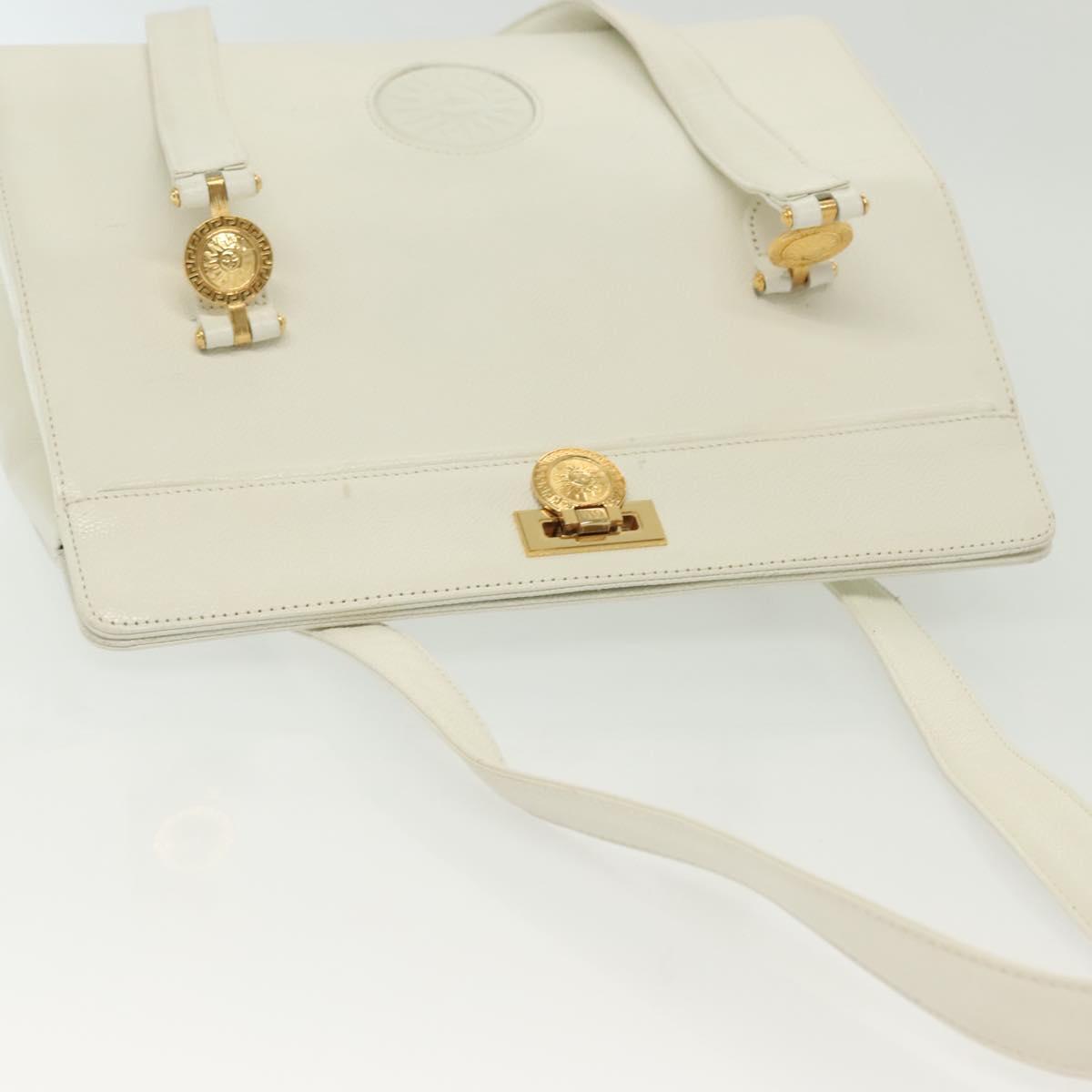 Gianni Versace Shoulder Bag Leather White Gold Auth yk19420
