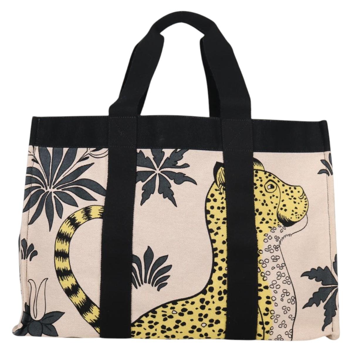 HERMES Animal Pattern Cabasado Plage Boston Bag Tower Ash Beige Auth yk19423V