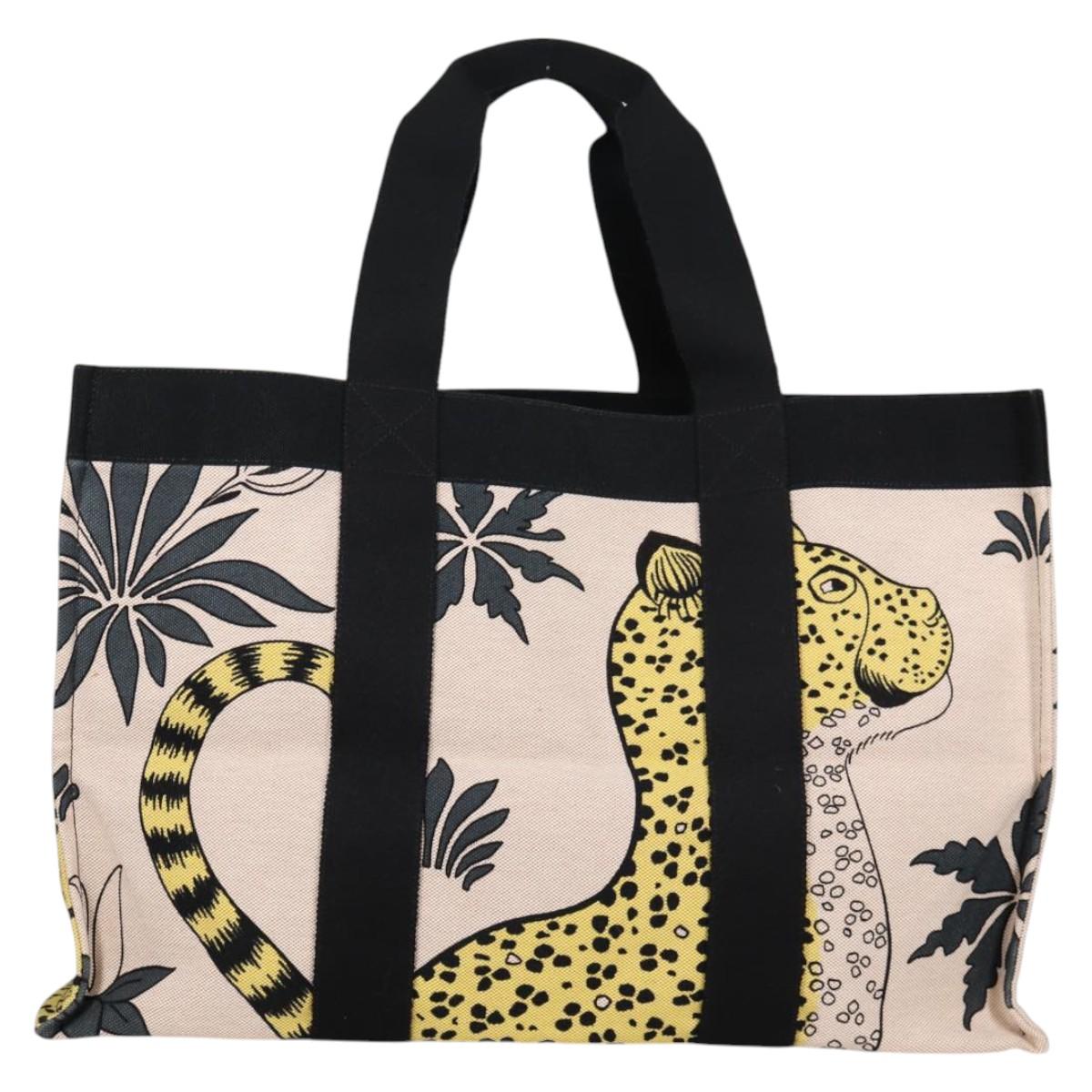 HERMES Animal Pattern Cabasado Plage Boston Bag Tower Ash Beige Auth yk19423V