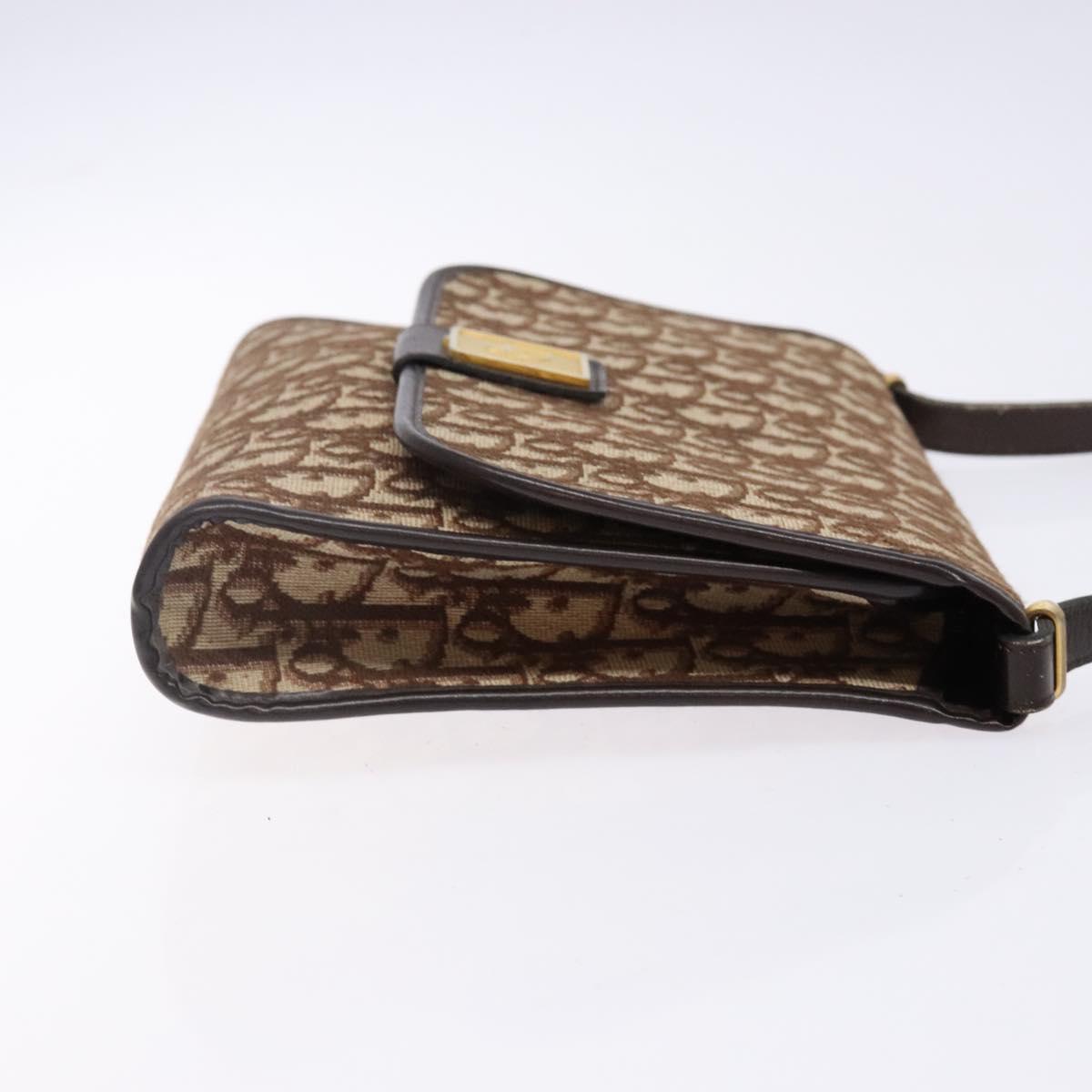 Christian Dior Trotter Canvas Shoulder Bag Brown Gold Auth yk19433