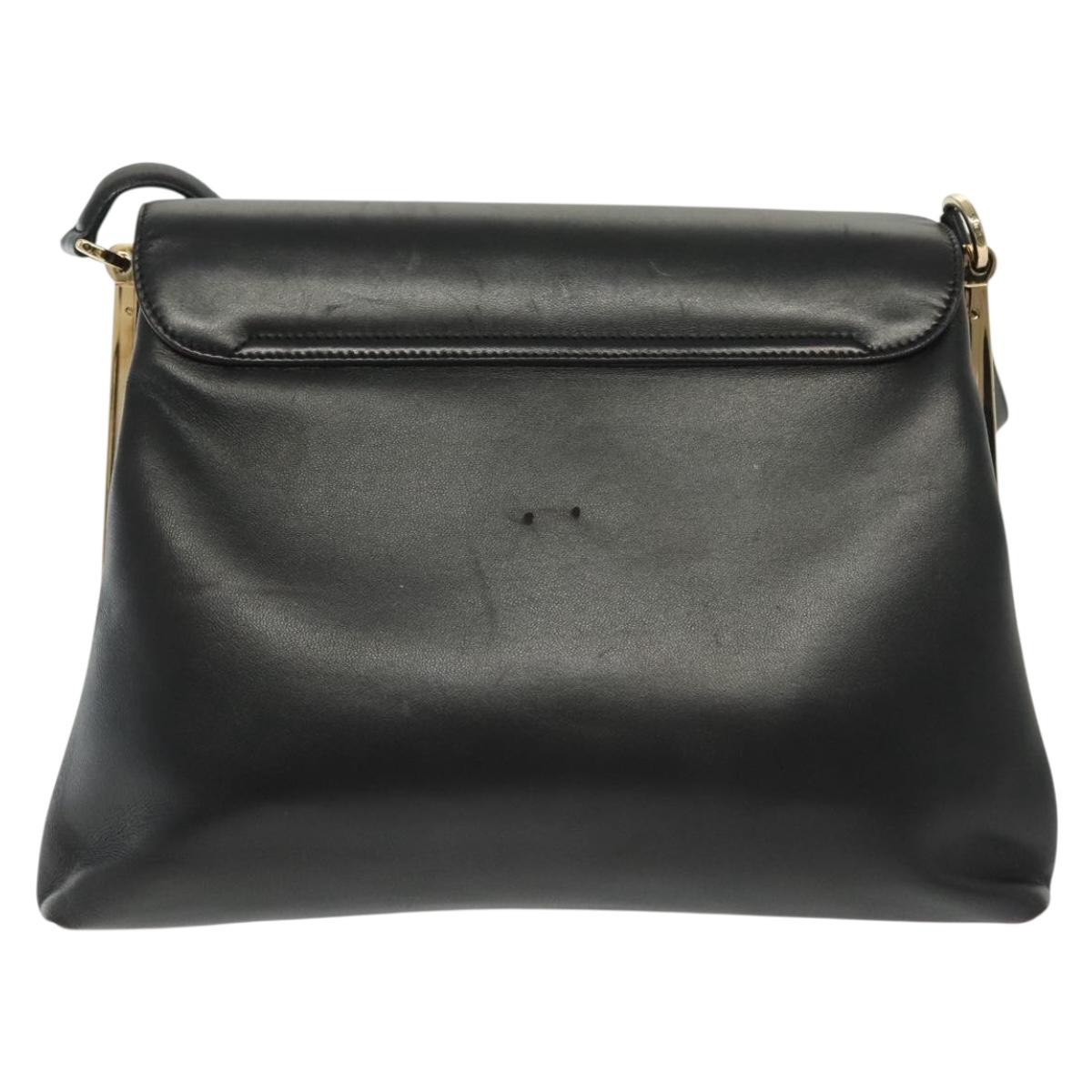 Salvatore Ferragamo Shoulder Bag Leather Black Gold Auth yk19470