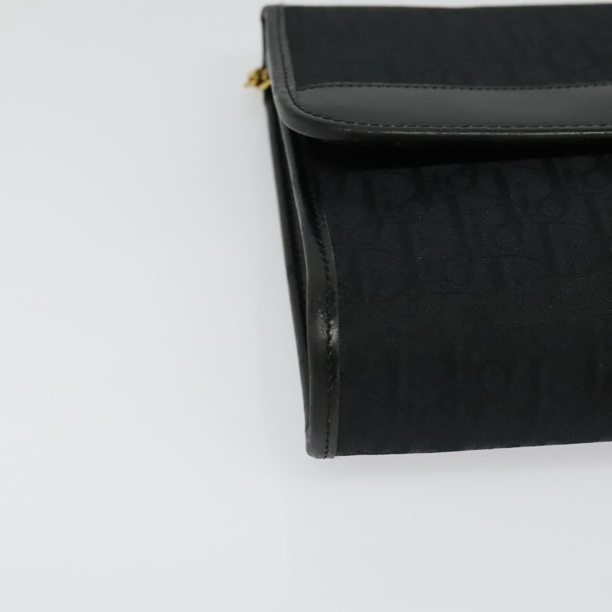 Christian Dior Trotter Canvas Chain Shoulder Bag Black Gold Auth yk19482