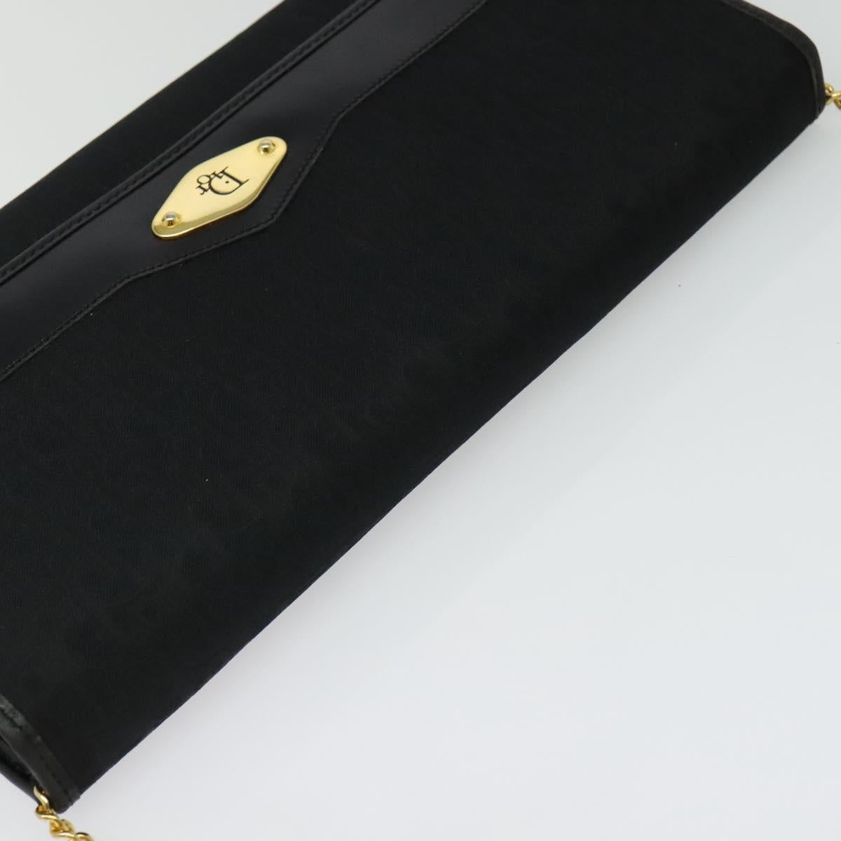 Christian Dior Trotter Canvas Chain Shoulder Bag Black Gold Auth yk19482