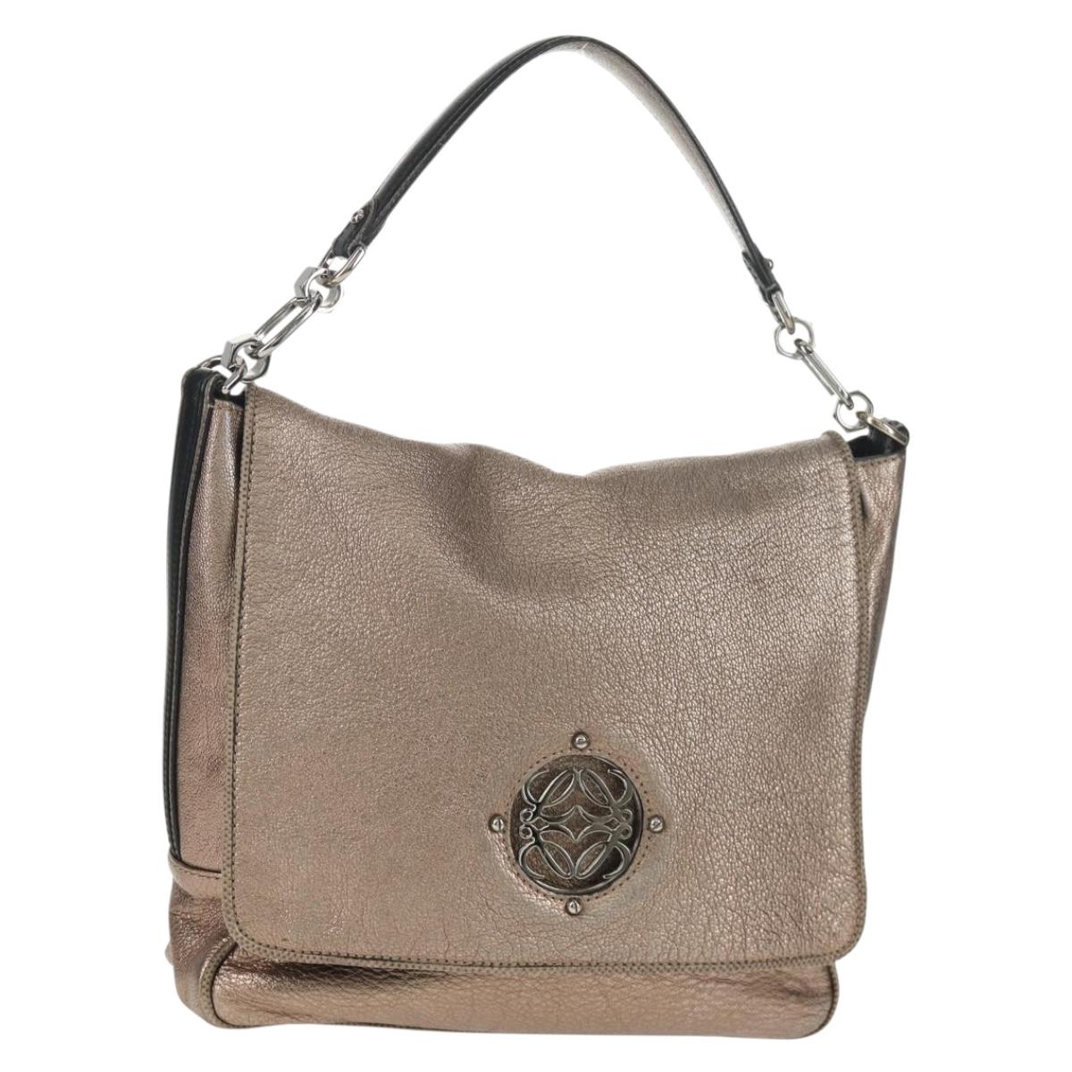 LOEWE Anagram Mya Shoulder Bag Leather Champagne Gold Gold Auth yk19500V